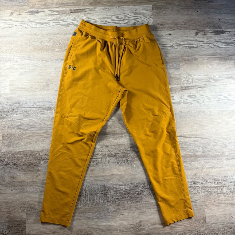 Under Armour Mens Jogger Pants Mustard Yellow Tapered Athletic Stretch Large